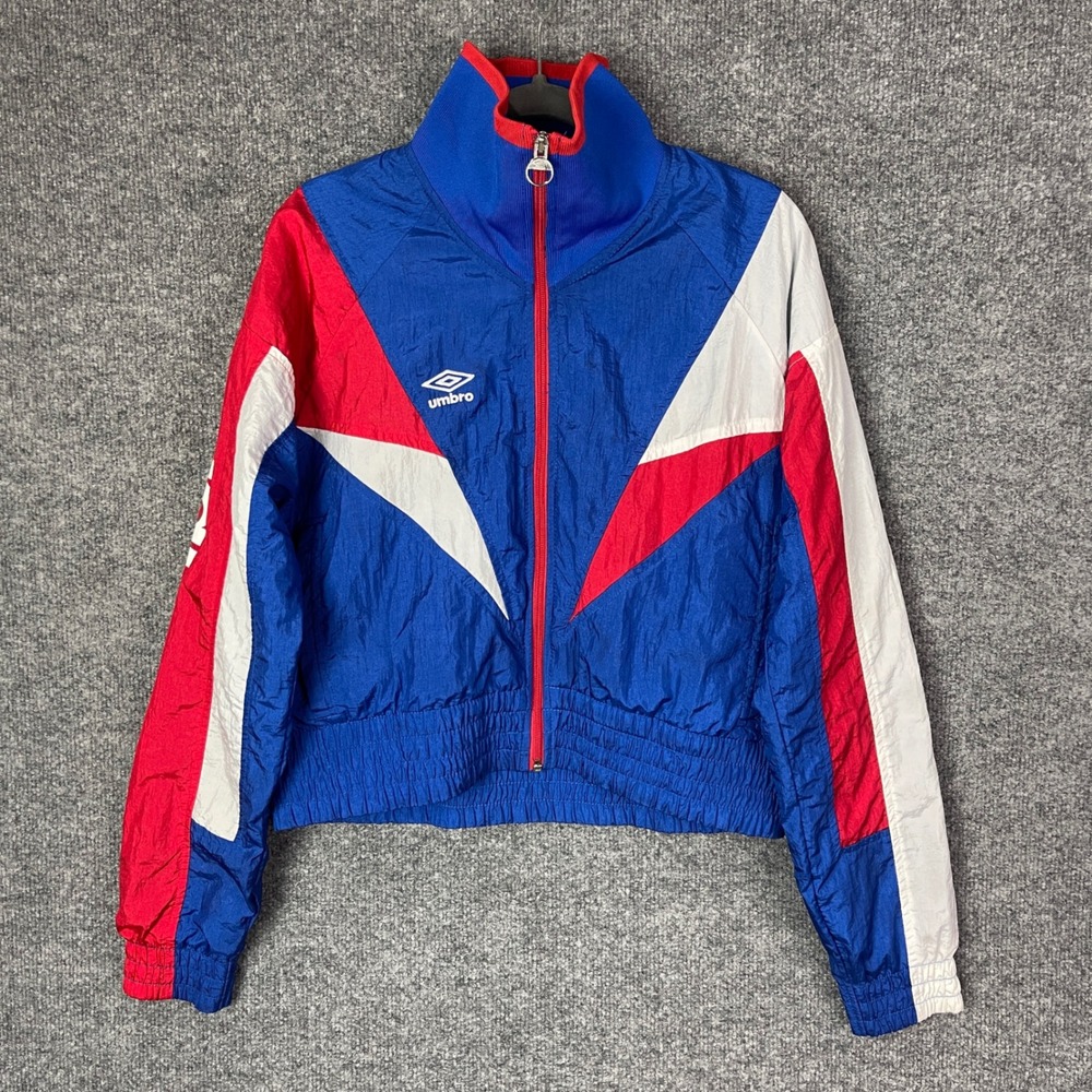 Umbro Windbreaker Jacket Womens Medium Blue Red White Excellent Colorblock Zip